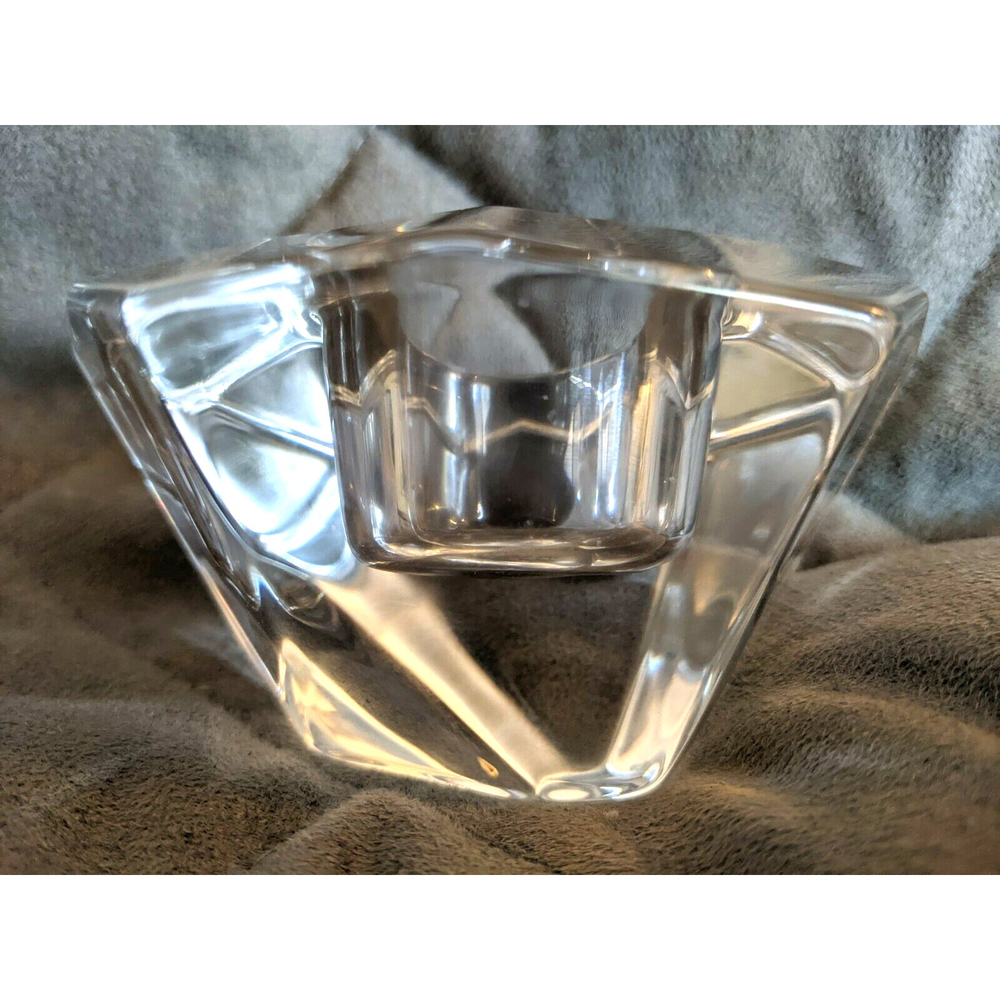 ORREFORS  Crystal Tealight Holder Signed Sweeden Heavy Clear Candle